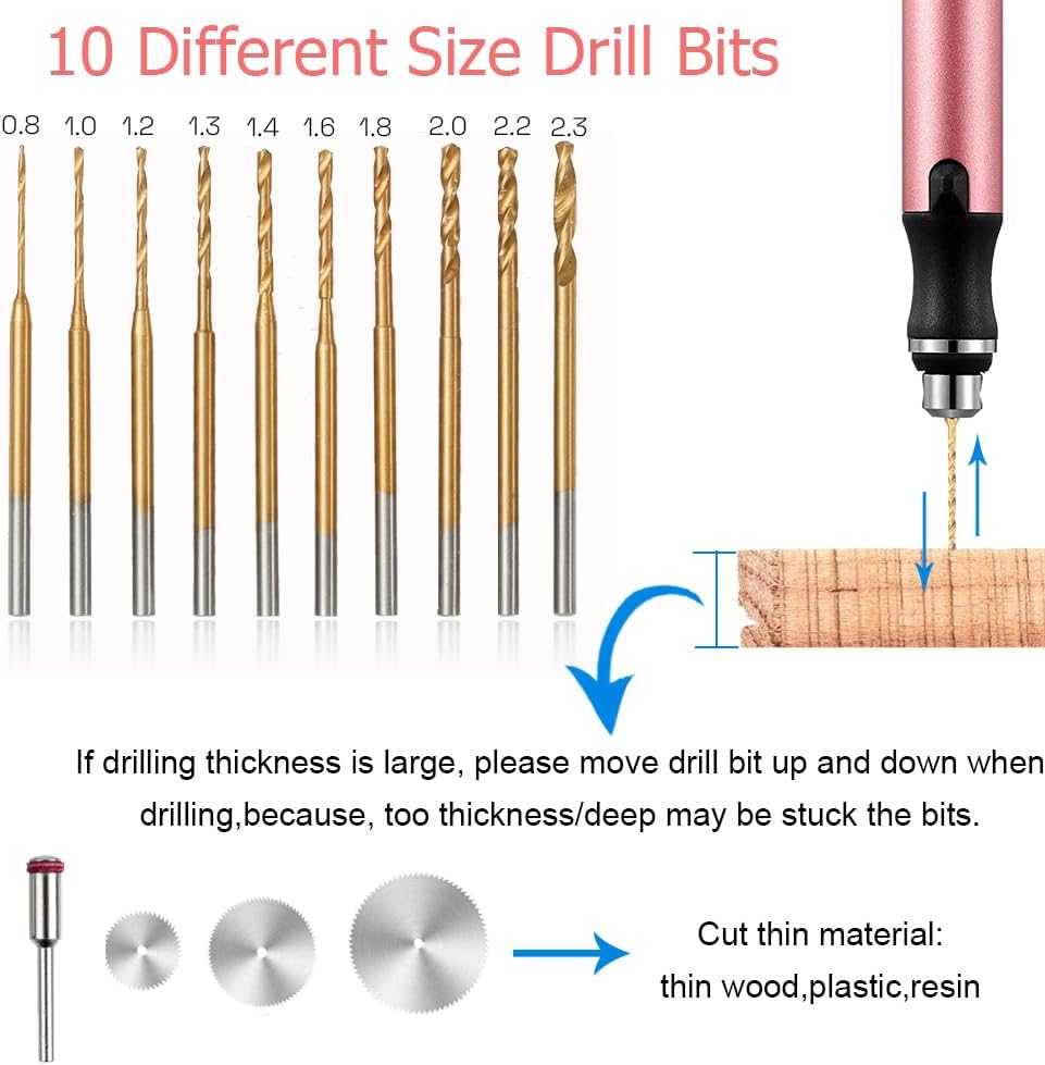 3-Speed Cordless Mini Drill Pen With 10 Small Drill Bits, Rechargeable Electric Hand Drill Pin Vise, Resin Drill Set For Jewelry Making, Resin, Plastic, Wood, Keychains DIY (PINK)