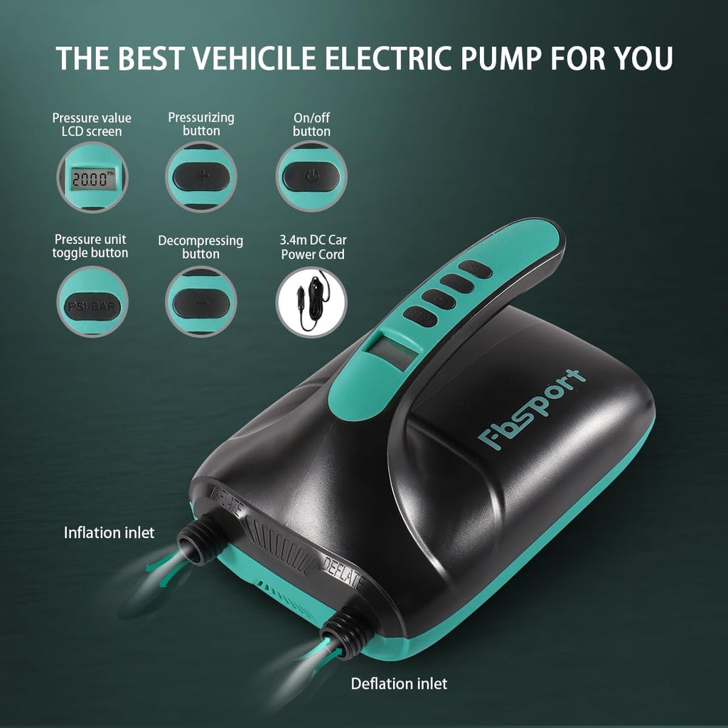 FBSPORT 20PSI Electric Paddle Board Pump, 12V DC Car Connector SUP Pump