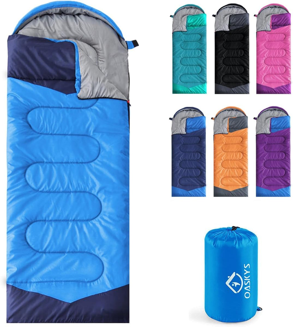 oaskys Camping Sleeping Bag - 3 Season Warm & Cool Weather - Summer Spring Fall Lightweight Waterproof for Adults Kids - Camping Essentials Gear Accessories Hiking Sleep Must Haves