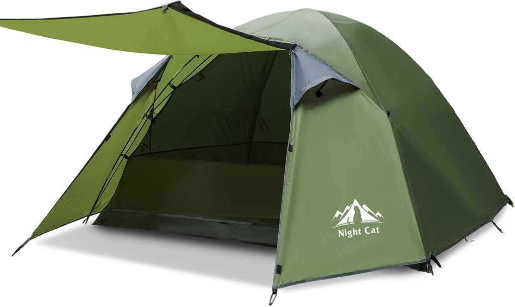 Night Cat Camping Tent 2 3 Persons with Porch Family Backpacking Tent Double Layers Waterproof Easy Clip Setup 7x6x4.3ft Porch Pole Not Inlcuded