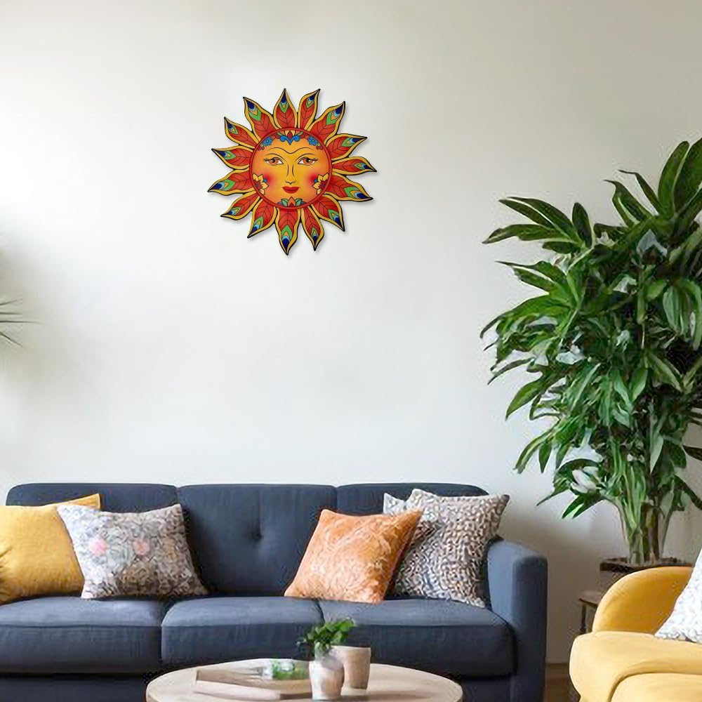 Metal Sun Flower Wall Decor,12.87 inches Sun Wall Art Hanging Decoration for Indoor and Outdoor, Garden Farmhouse Yard Patio Fence Living Room Bedroom Decor