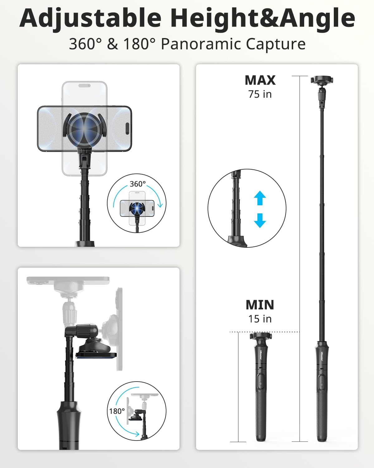 UBeesize 72'' Magnetic Tripod for iPhone with Remote, Extendable Cell Phone Tripod Stand, Compatible with MagSafe, Selfie Stick Tripod for iPhone 15 14 13 12 11 Series and Android Phones