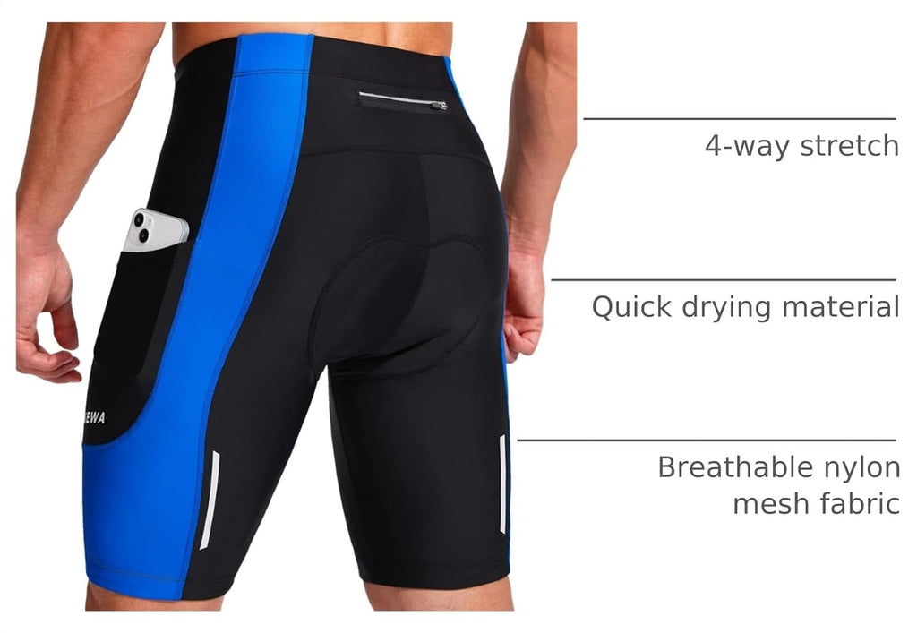 Bikewa Men's Bike Shorts 3D Padded Cycling Road Biking Mountain Riding Biker Bicycle UPF 50+ Cycle Shorts Zipper Pockets