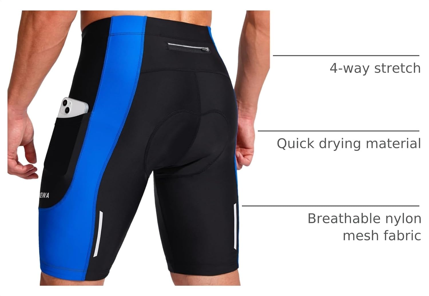 Bikewa Men's Bike Shorts 3D Padded Cycling Road Biking Mountain Riding Biker Bicycle UPF 50+ Cycle Shorts Zipper Pockets