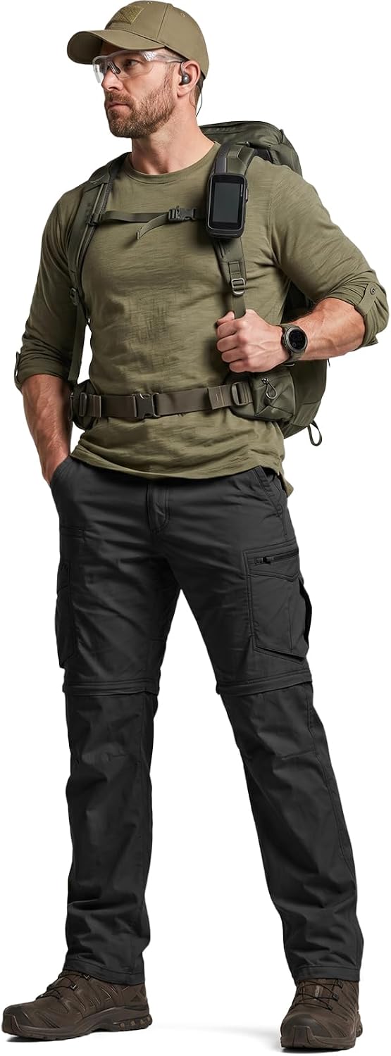 CQR Men's Convertible Cargo Tactical Pants, Water Resistant Outdoor Hiking Pants, Zip Off Lightweight Stretch Work Pants