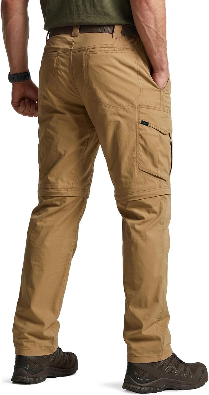 CQR Men's Convertible Cargo Tactical Pants, Water Resistant Outdoor Hiking Pants, Zip Off Lightweight Stretch Work Pants