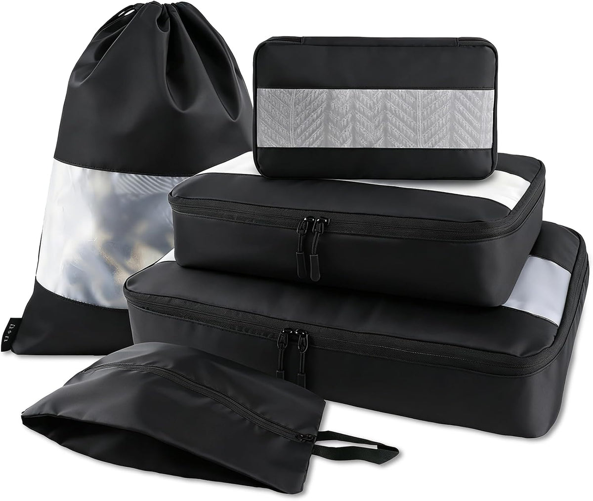 U+U 5 Set Packing Cubes, Travel Organizers with Shoe Bag (Black)