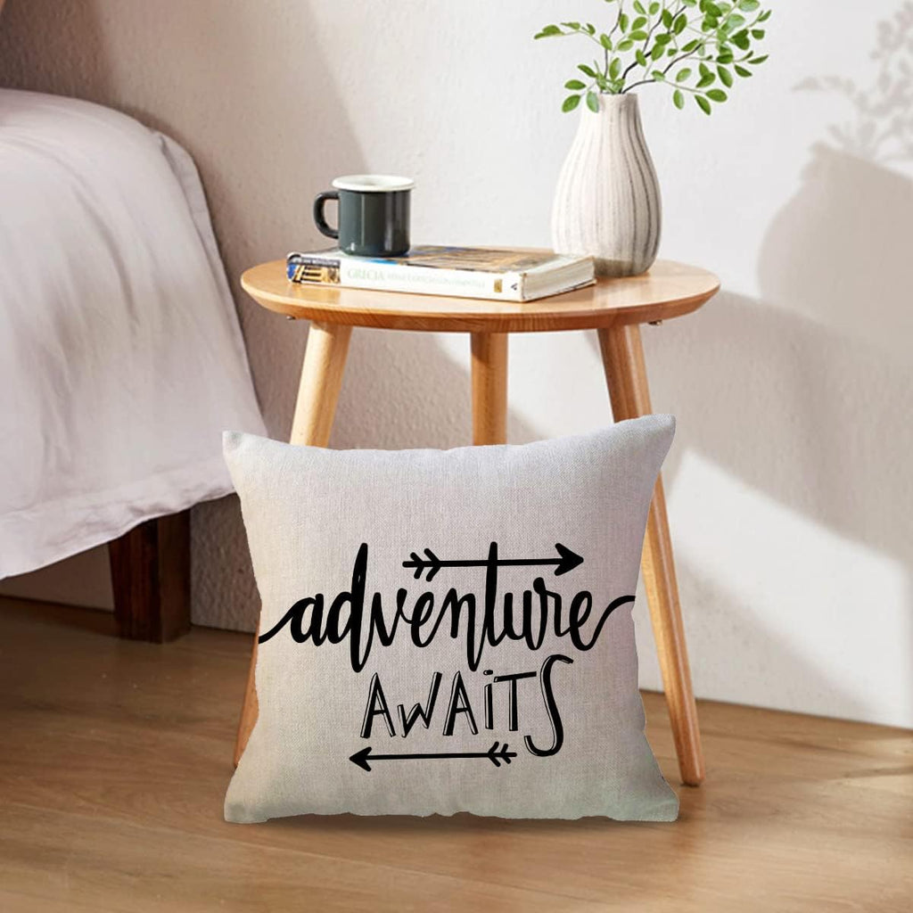 ULOVE LOVE YOURSELF Adventure Awaits Throw Pillow Cover with Arrows Let’s Go to The Mountains Adventure Decor Cushion Covers Cabin/Camper Decorative Pillowcases 18 x 18 Inch,Set of 2