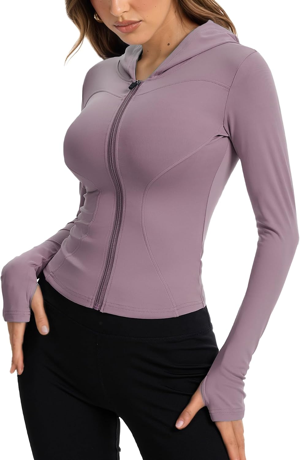 Women Bbl Jackets with Hood Compression Workout Tops Lined or Unlined Lightweight Yoga Gym Jacket with Thumb Hole