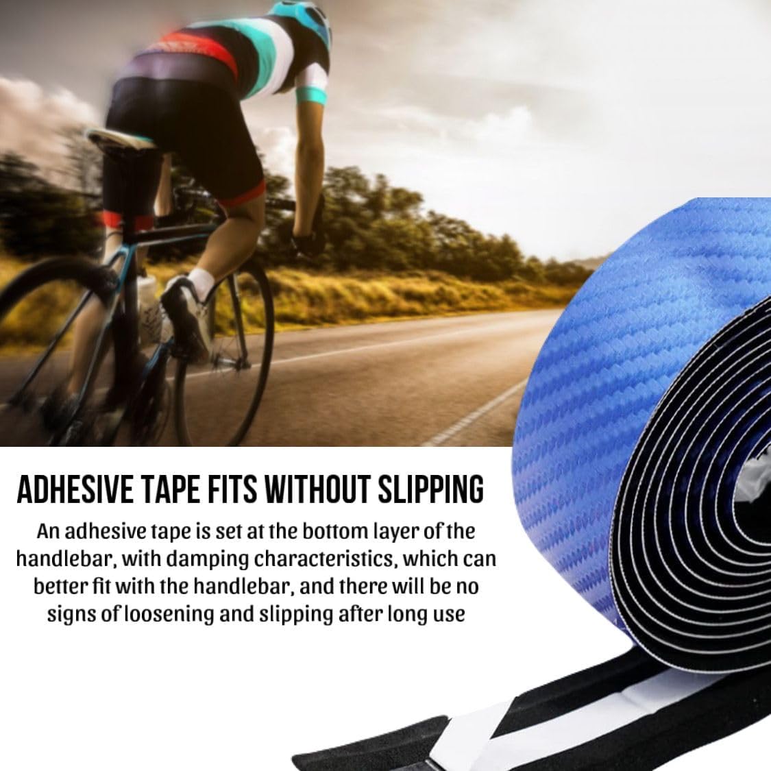 Bicycle Handlebar Tape for Road Bikes, Anti-Slip Drop Bar Tape with Shock Absorption, Comfortable EVA Handlebar Wrap, Self-Adhesive Cycling Bar Tape, Anti-Vibration Grip, Includes Bar End Plugs, Blue