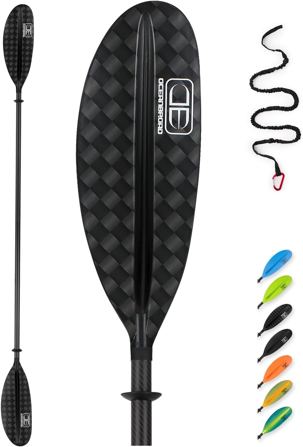 OCEANBROAD Carbon Fiber Kayak Paddle 90.5in/230cm, 86in/218cm for Adults Kayaking Boating Canoeing Oar with Paddle Leash