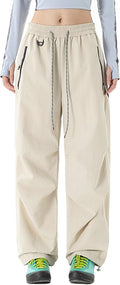 FEOYA Waterproof Pants Women Light Rain Pants Parachute Drawstring Cuffs