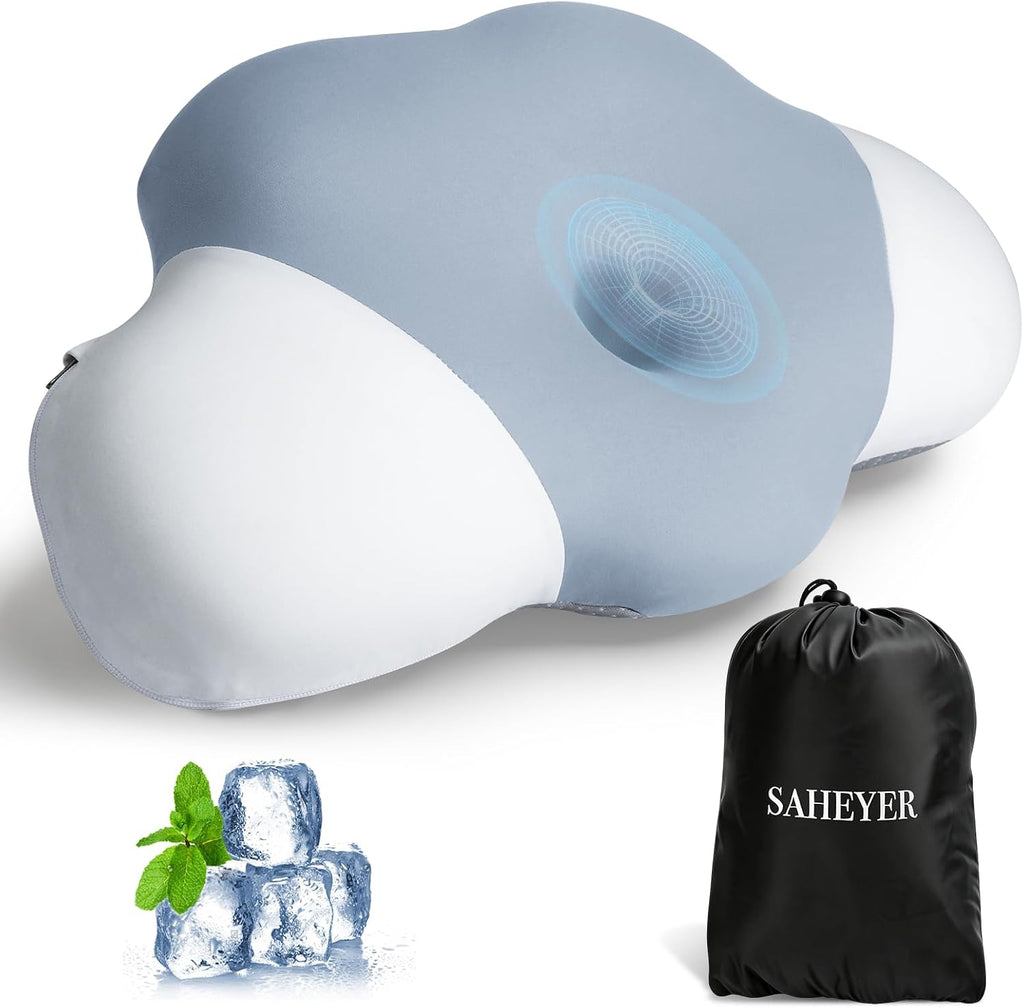 SAHEYER Memory Foam Camping Pillow, Upgraded Lengthened Travel Pillows for Sleeping, Cervical Neck Support Camping Gear Accessories - Small Pillow Travel Essentials for Sleep, Backpack, Hammock, Grey
