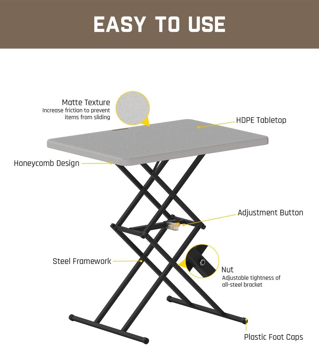 FanttikOutdoor Small Folding Table Quick Adjust 3 Heights, TV Tray, Dining