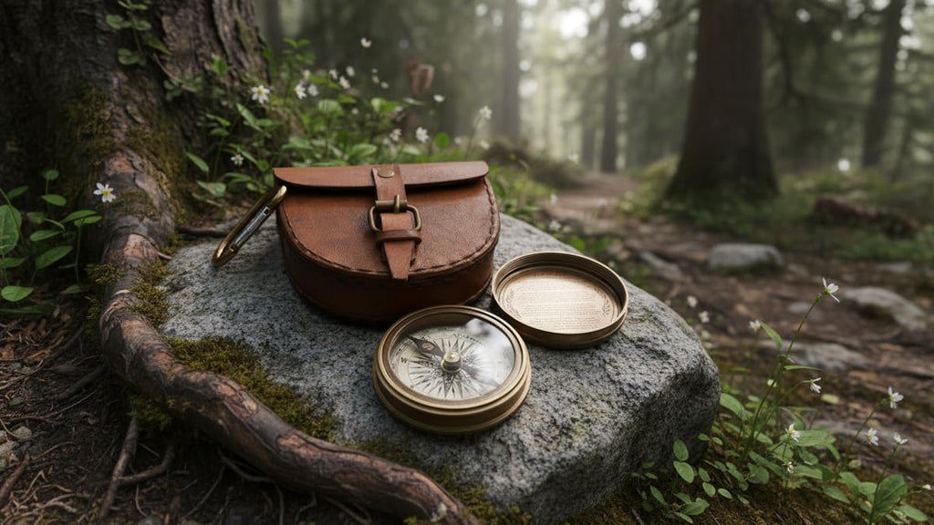 Authentic Vintage Style Brass Pocket Compass with Leather Case Rustic Vintage Home Decor Gifts
