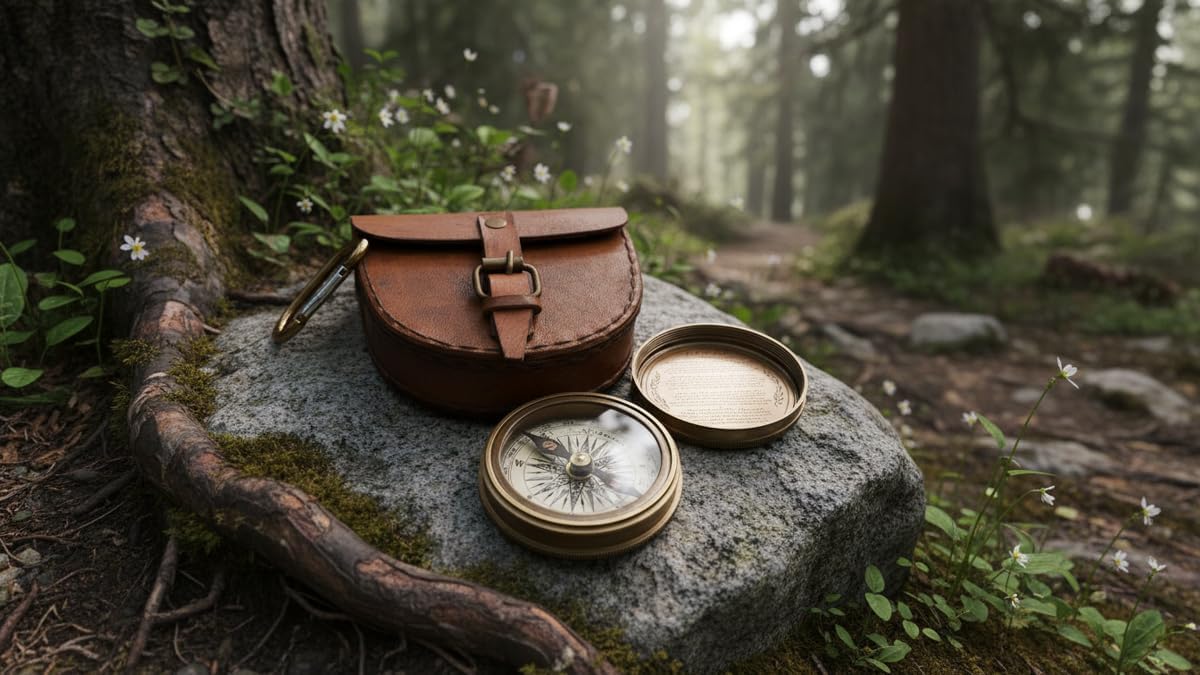 Authentic Vintage Style Brass Pocket Compass with Leather Case Rustic Vintage Home Decor Gifts