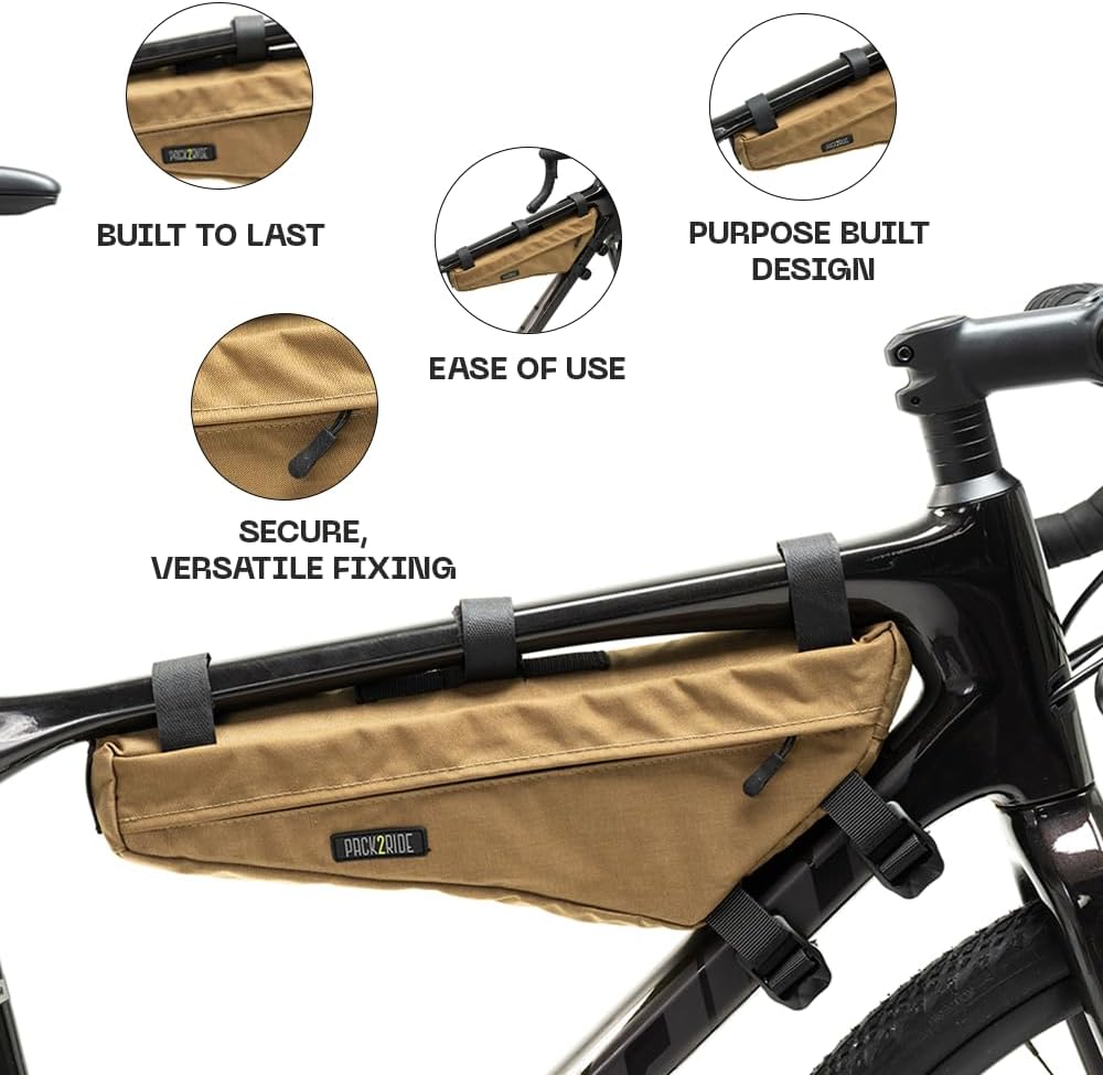 PACK2RIDE Mira Bike Frame Bag - Water Resistant, Durable Cordura Fabric & Bicycle Equipment Bag - Biking Storage, Bikepacking Pouch, Road for Cycling Adventures