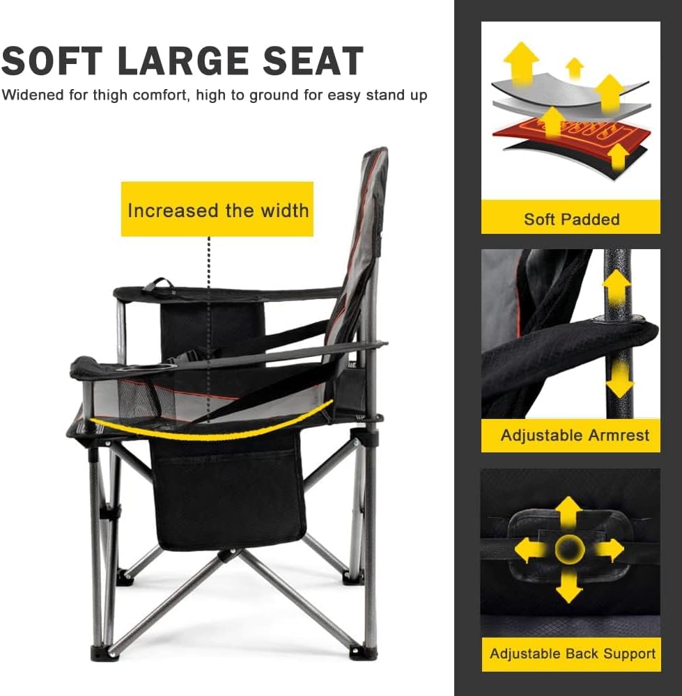 FAIR WIND 2-Pack Padded Oversized Camping Chair Heavy Duty for Adults