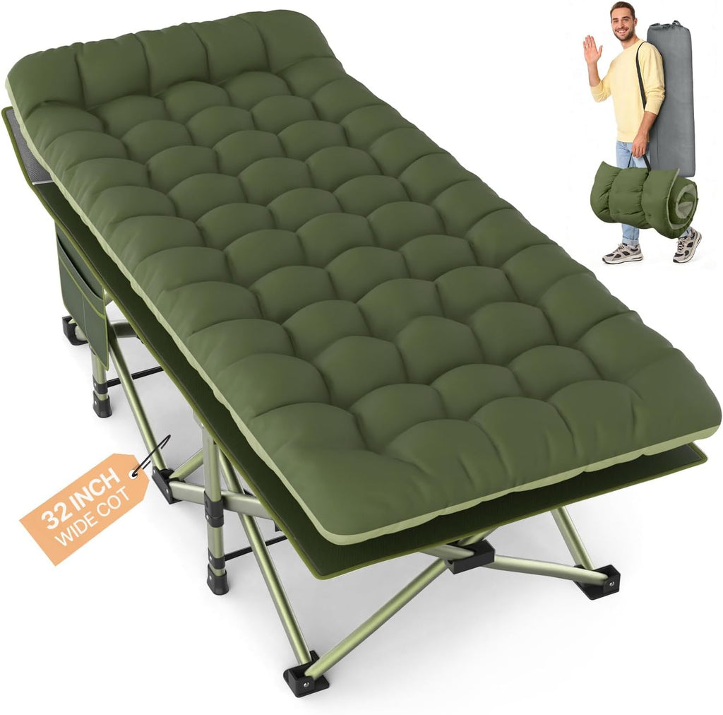 Slendor XXL Camping Cot with Mattress, Pillow & Carry Bag, 32" Extra Wide
