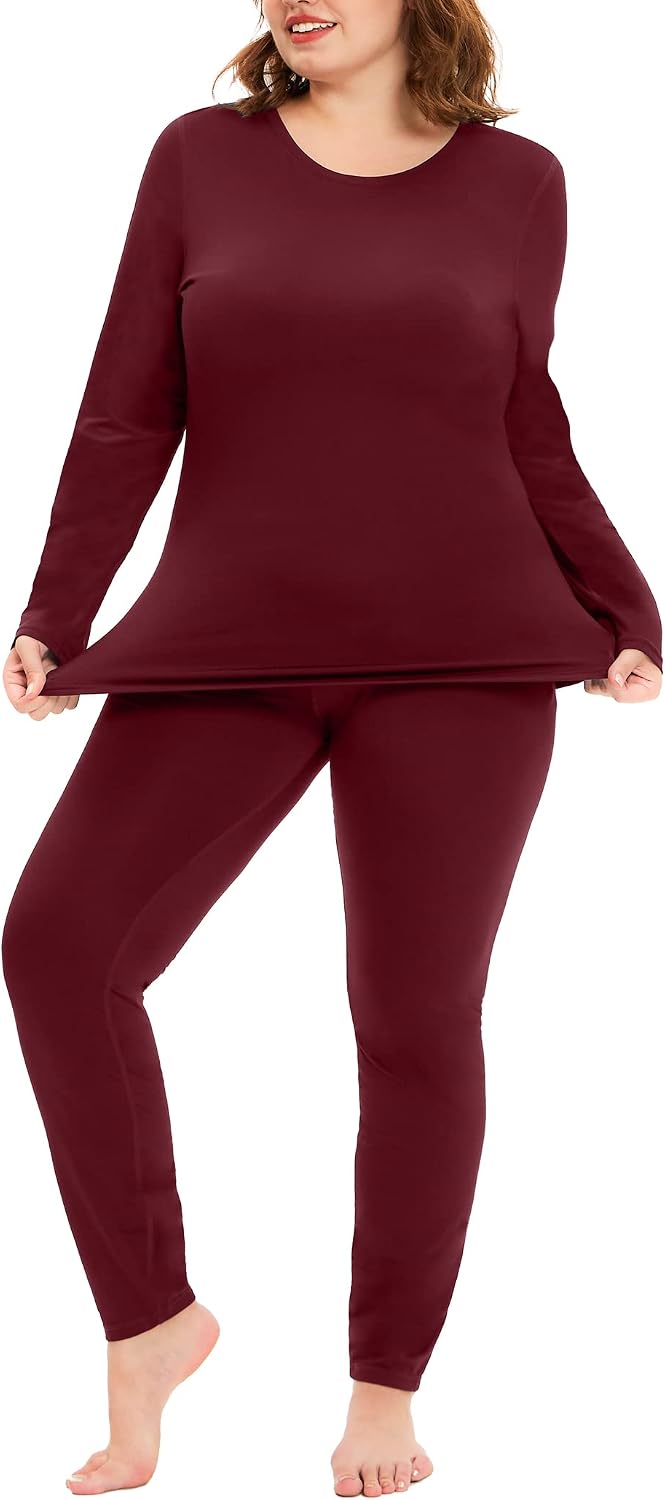 COOTRY Plus Size Thermal Underwear for Women Long Johns Top and Bottom Sets