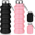 Baderke 2 Pcs Collapsible Water Bottles, 17oz, Pink, Black