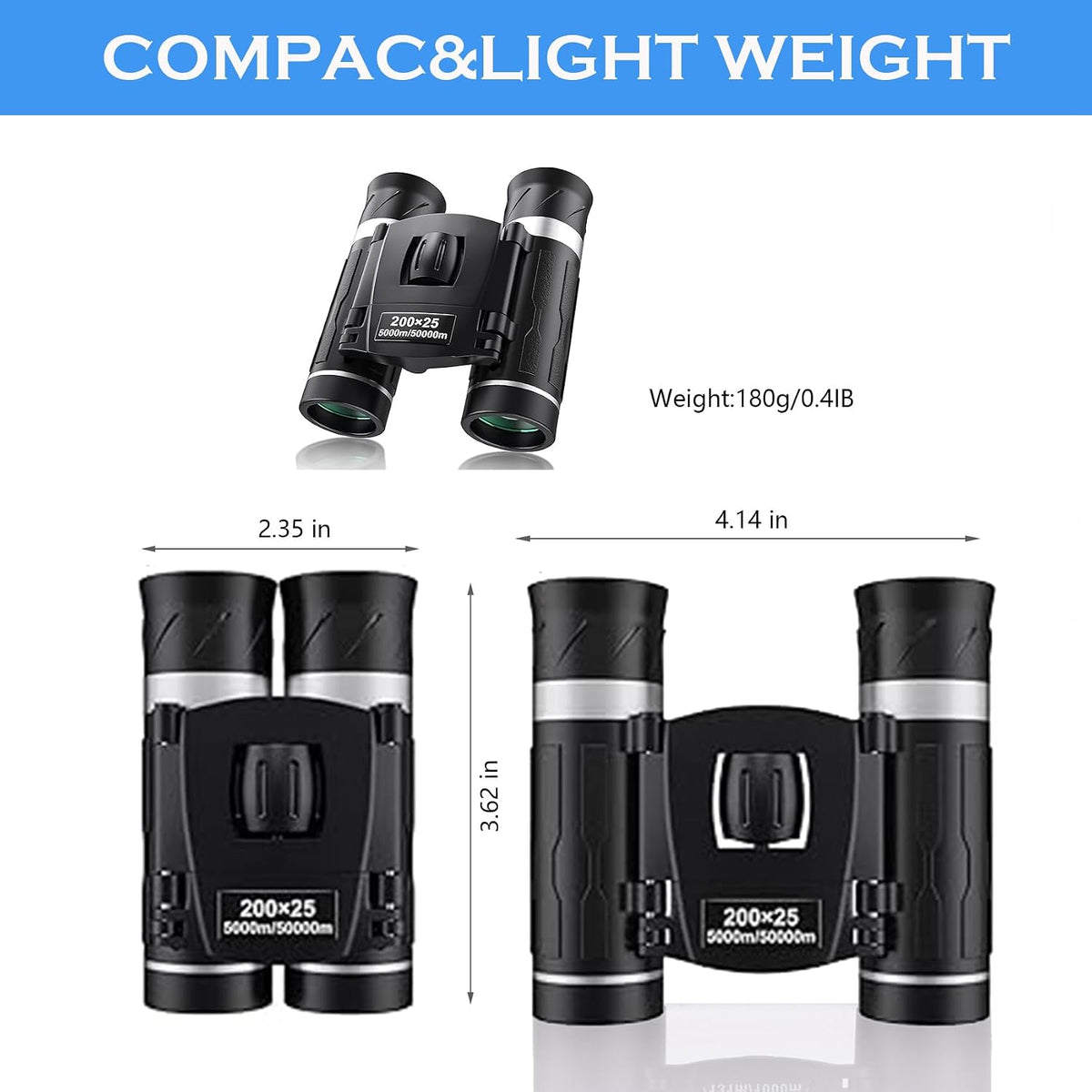 200x25 Compact Binoculars for All Ages – High-Powered Mini HD Optics