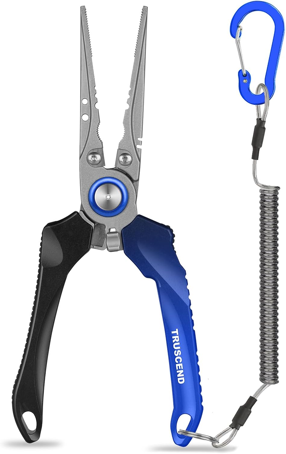 TRUSCEND Easy Use Lockable Fishing Pliers with Tungsten Carbide Cutter, Innovative Ergonomic Handy Handle, Saltwater Corrosion Resistant Teflon Coated Fishing Tool, Light Multi-Function Fishing Gear
