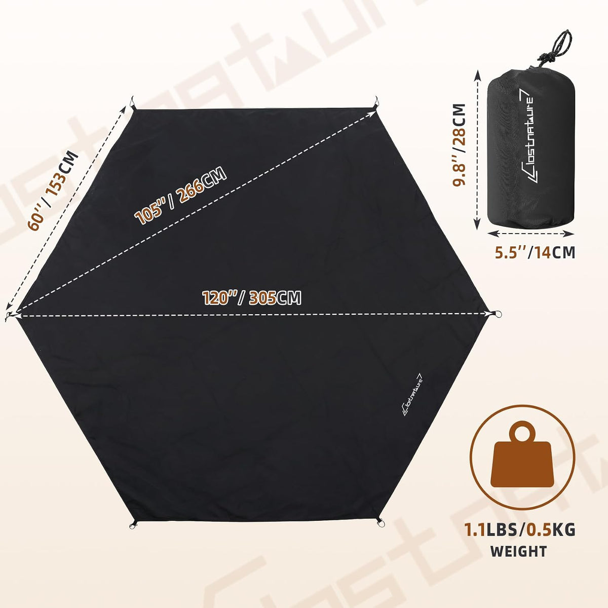 Clostnature 10/12FT Hexagonal Tent Footprint, Waterproof Camping Tarp