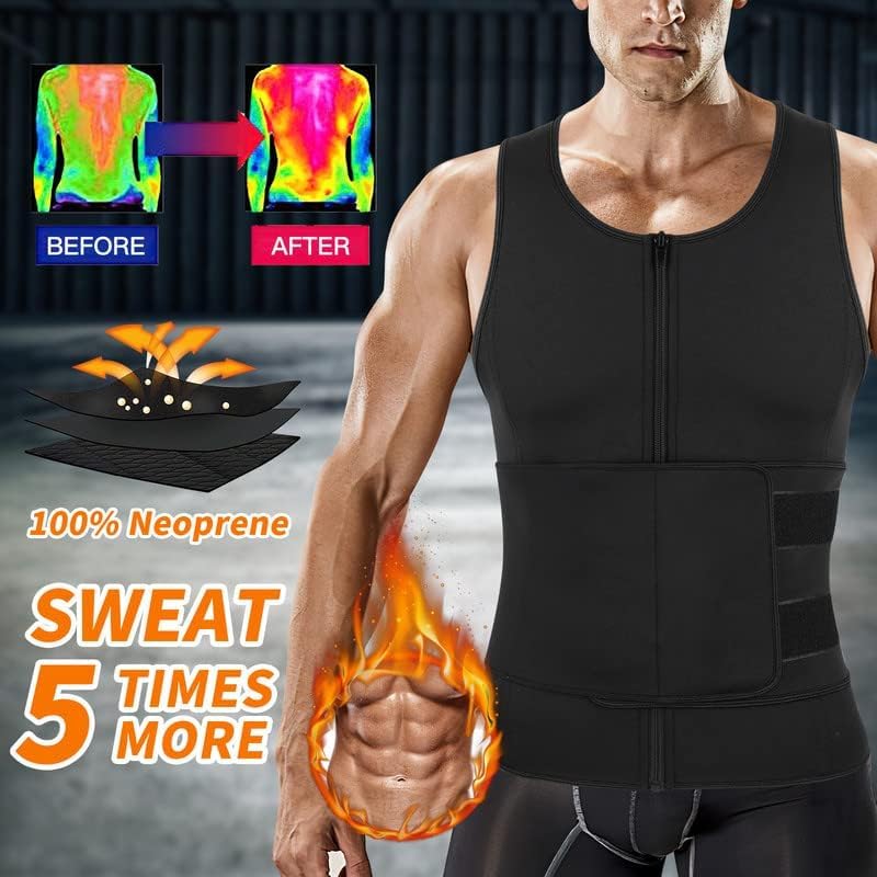 SHAPERIN Men Neoprene Sauna Zipper Waist Trainer Vest Tank Top Trimmer Body Shaper