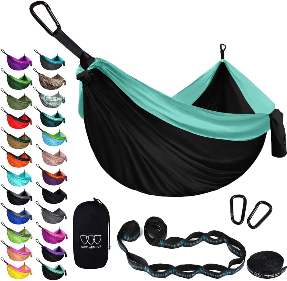 Gold Armour Camping Hammock - XL Double Hammock Portable Hammock Camping Accessories Gear for Outdoor Indoor with Tree Straps, USA Based Brand (Peach and Pink)