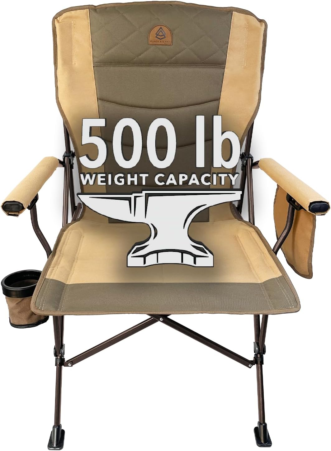 Black Sierra Oversize High Back Camping Chair for Adults, Supports 500 lbs, XL Heavy Duty Portable Folding Chair for Heavy People, Steel Frame Padded Outdoor Seat with Cup Holder and Carry Bag