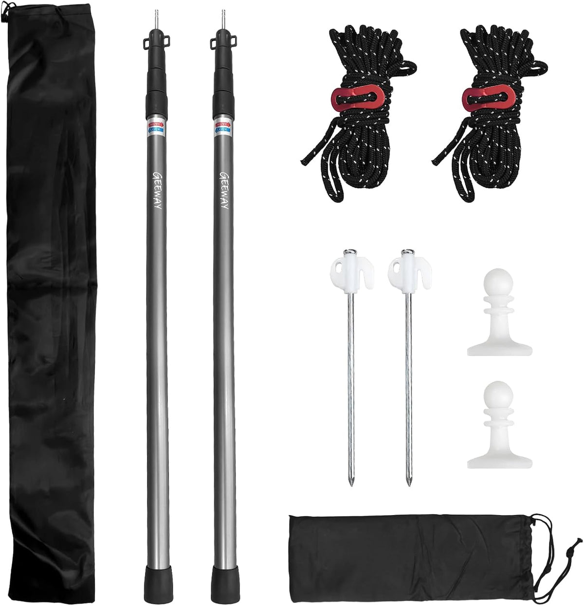 GEEWAY Tarp Poles for Camping, 10FT 2 Pcs Telescoping Black