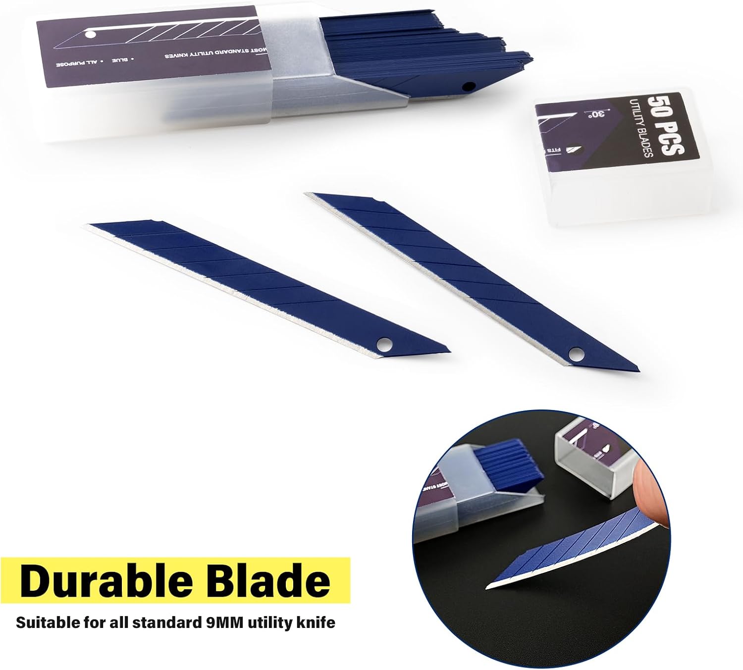 Gomake 9mm Utility Knife Replacement Blades,30 Degree Snap Off Carbon Steel Knife Blades for Retractable Cutting Knives, Hobby, Craft, Box Cutter 100PCS (Blue)