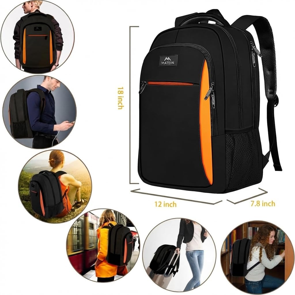 MATEIN OrangeTravel Backpack, Slim Sturdy 15.6 Inch Laptop Bag for College