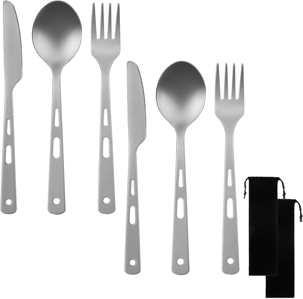 6 Pcs Pure Titanium Fork, Spoon, Knife Camping Utensils Set, Portable