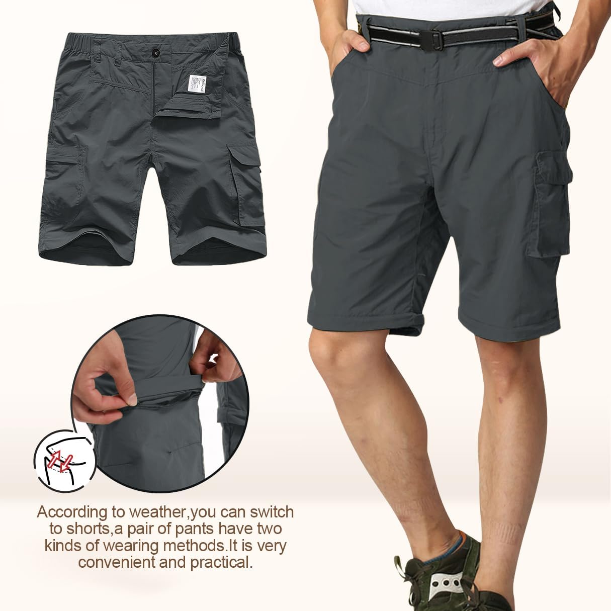 Mens Hiking Pants Convertible Quick Dry Zip Off Fishing Travel Safari Pants