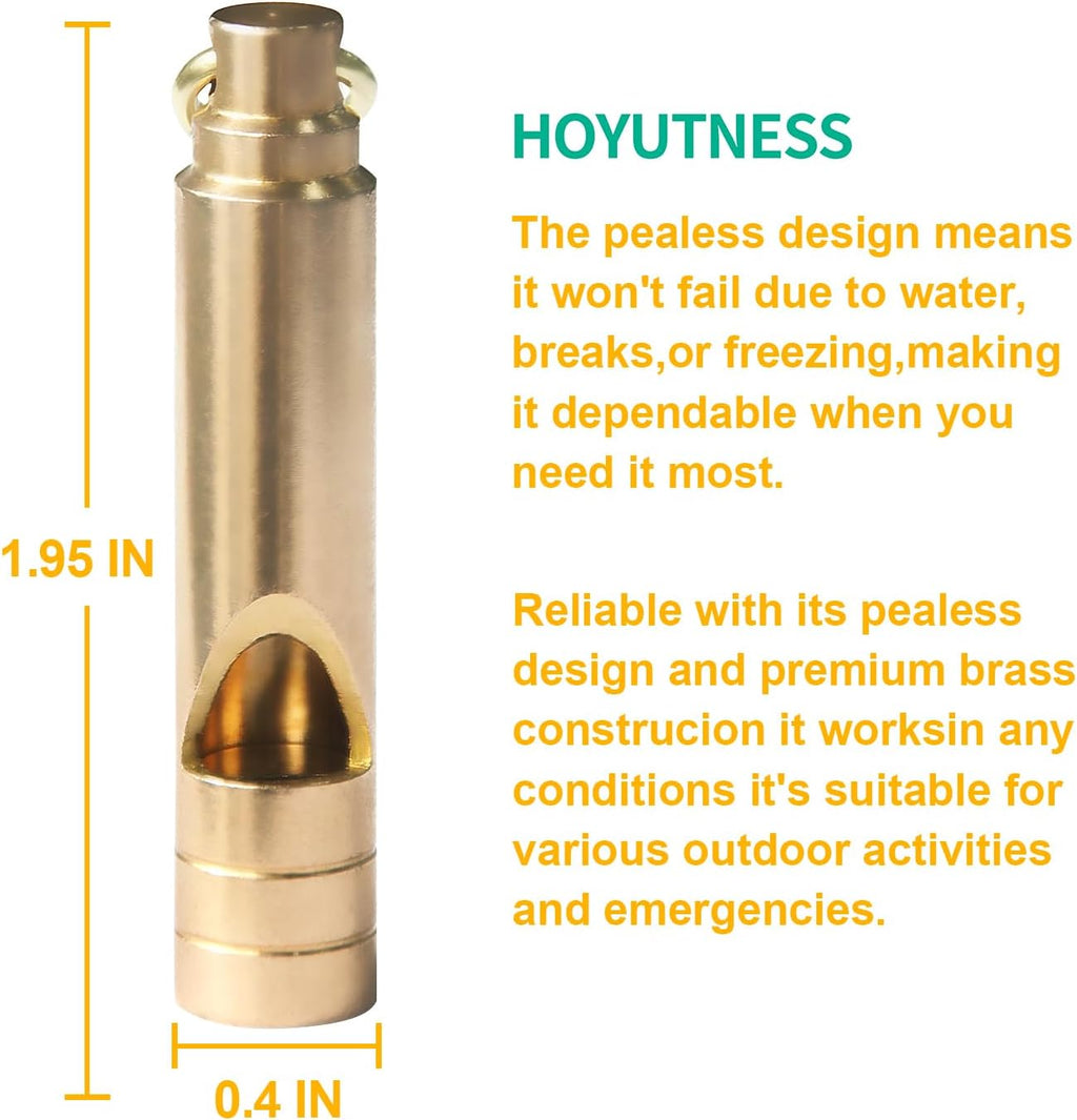 Brass Survival Whistle, 125 dB Loud Emergency Whistle with Lanyard for Hiking, Camping, Pet Training, and Coaching