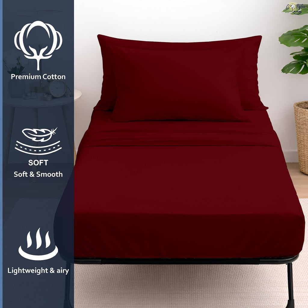 Cottington Lane 4 Piece Cot Sheets Set 32 x 75, Premium Egyptian Cotton Sheets, Perfect for Narrow Twin, Camp Bunk, Army Cots, Trifold Mattress, Camping Cot, Guest Bed Replacement, Burgundy