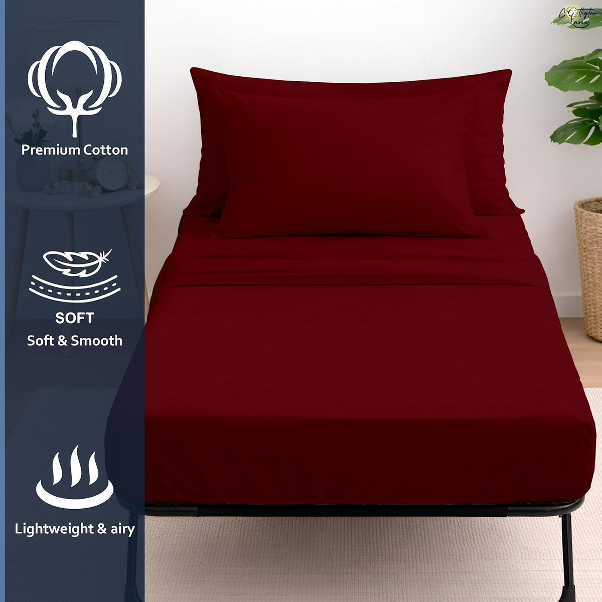 Cottington Lane 4 Piece Cot Sheets Set 32 x 75, Premium Egyptian Cotton Sheets, Perfect for Narrow Twin, Camp Bunk, Army Cots, Trifold Mattress, Camping Cot, Guest Bed Replacement, Burgundy