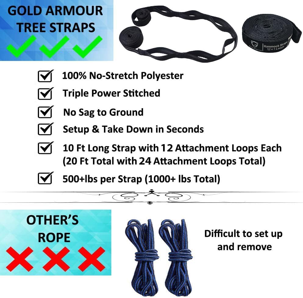 Gold Armour Camping Hammock - XL Double Hammock Portable Hammock Camping Accessories Gear for Outdoor Indoor with Tree Straps, USA Based Brand (Fuchsia and Pink)