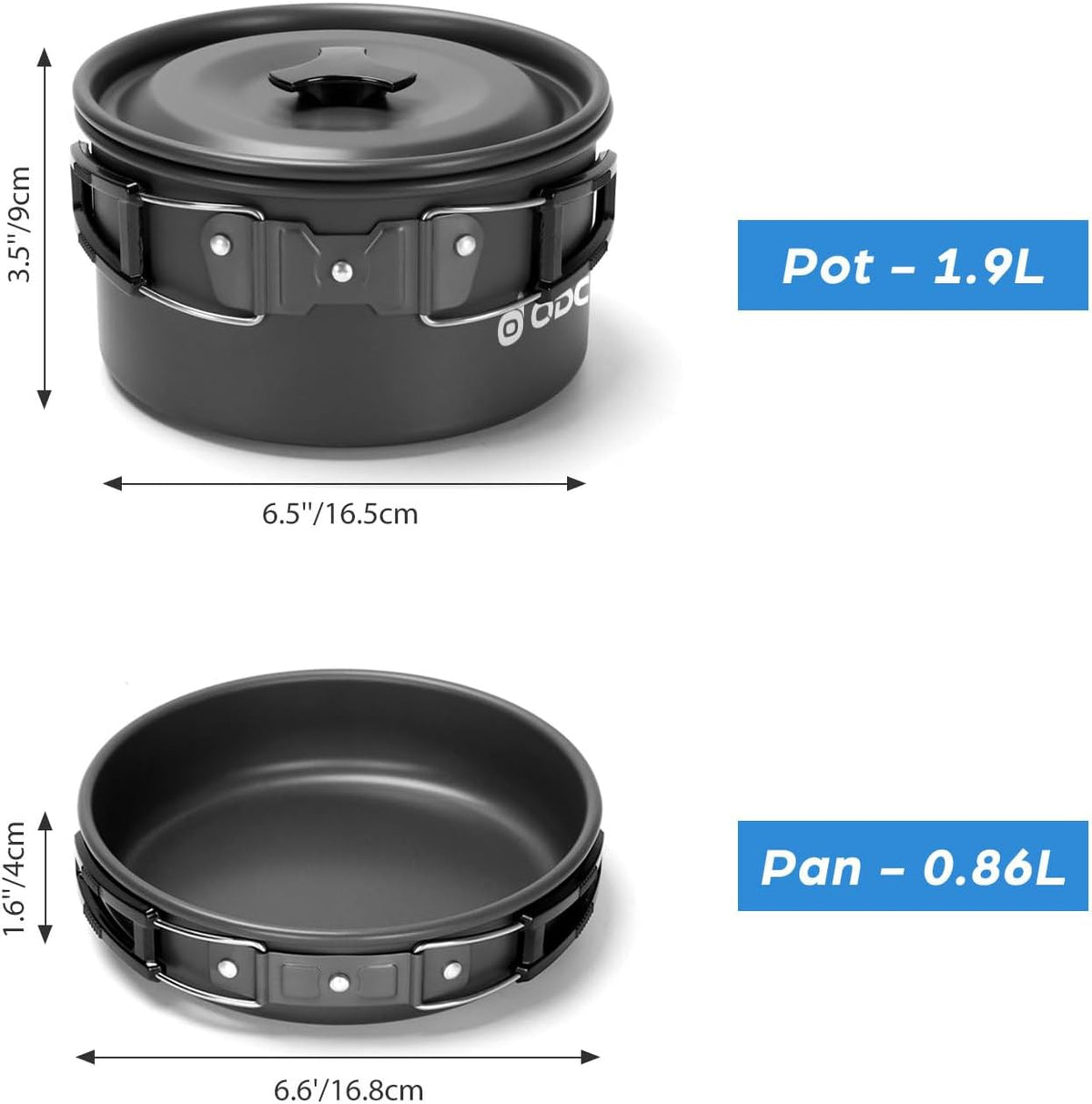 Odoland 15pcs Camping Cookware Mess Kit, Lightweight Pot Pan Kettle Set