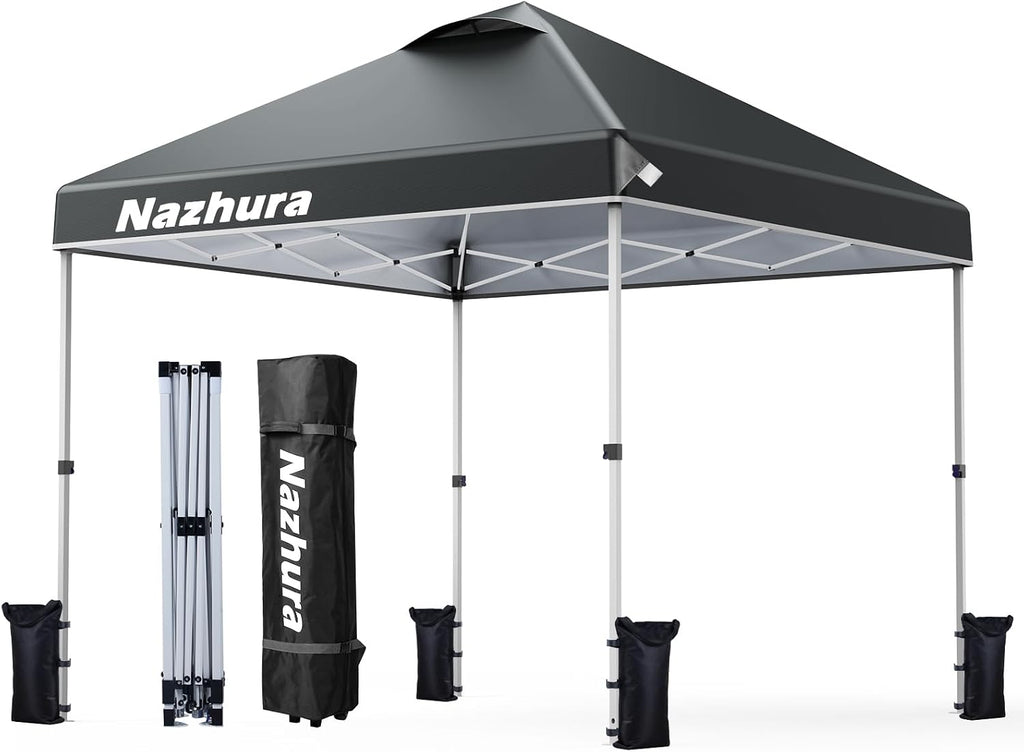 Nazhura 10' x 10' Pop Up Canopy Tent with Sand Weight Bag, Freestanding Sun Shelter for Picnic and Camping, One Person Setup and Height Adjustable (White)