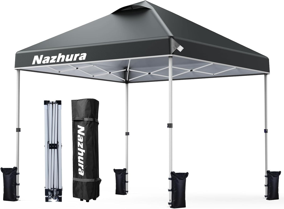 Nazhura 10' x 10' Pop Up Canopy Tent with Sand Weight Bag, Freestanding Sun Shelter for Picnic and Camping, One Person Setup and Height Adjustable (White)