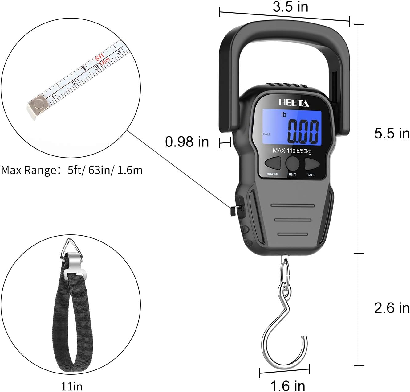 HEETA Fish Scale Digital Fishing Luggage Weight Scale with Measuring Tape