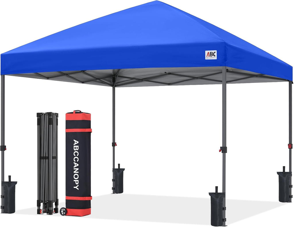 ABCCANOPY 10x10 Pop Up Canopy Tent, Easy Setup Instant Canopy with Wheeled Bag, Heavy Duty Outdoor Canopy for Beach, Market, Backyard, UV Protection, Outdoor Weather Protection (Royal Blue, 10x10)