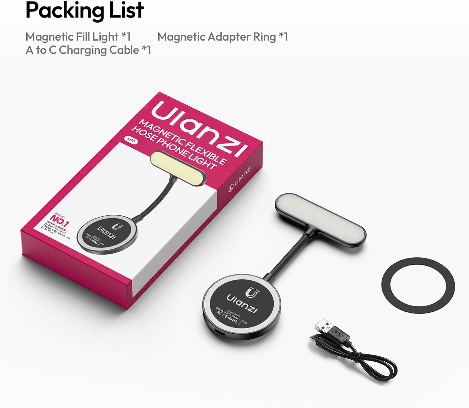 ULANZI M10 Magnetic Selfie Light Gooseneck Phone Reading Light with Magsafe