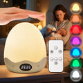 COOLNIGHT Egg Light with Clock,Stepless Dimming&10 Colors Baby Night Light