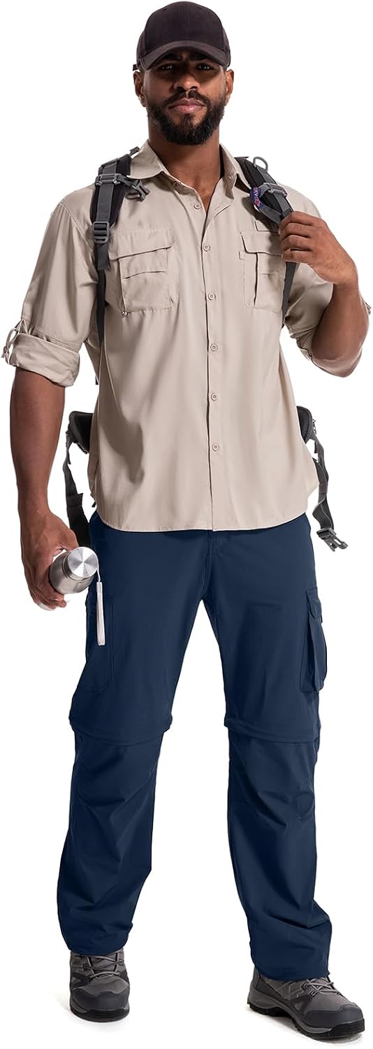 Mens Hiking Pants Convertible Quick Dry Zip Off Fishing Travel Safari Pants