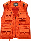 Outdoor Utility Vest for Men & Women, Lightweight Breathable Mesh Vest with Multiple Pockets for Fishing, Photography, Hiking, Camping, Travel & Safari, Orange