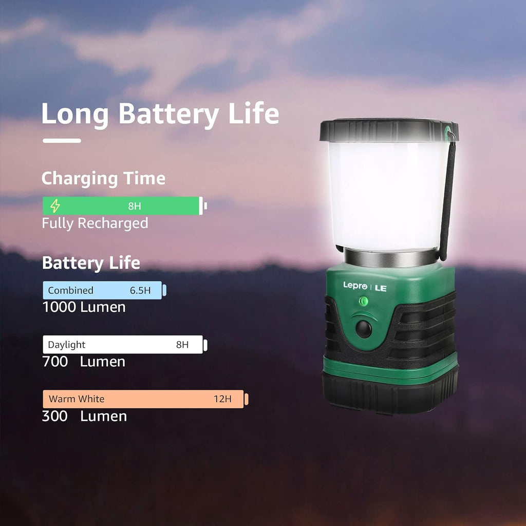 Lepro 1000LM LED Camping Lantern Rechargeable, 4400mAh, 4 Light Modes